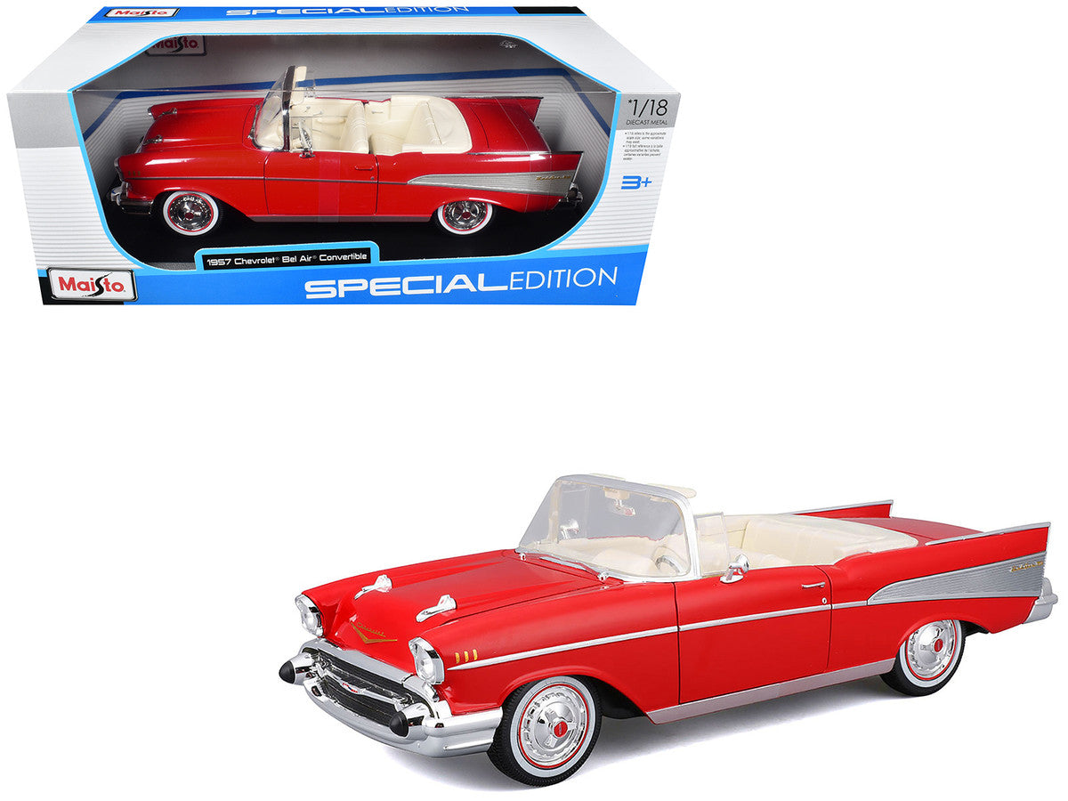 1957 Chevrolet Bel Air Convertible Red with White Interior "Special Edition" Series 1/18 Diecast Model Car by Maisto LuxuryLifeWay Online Store