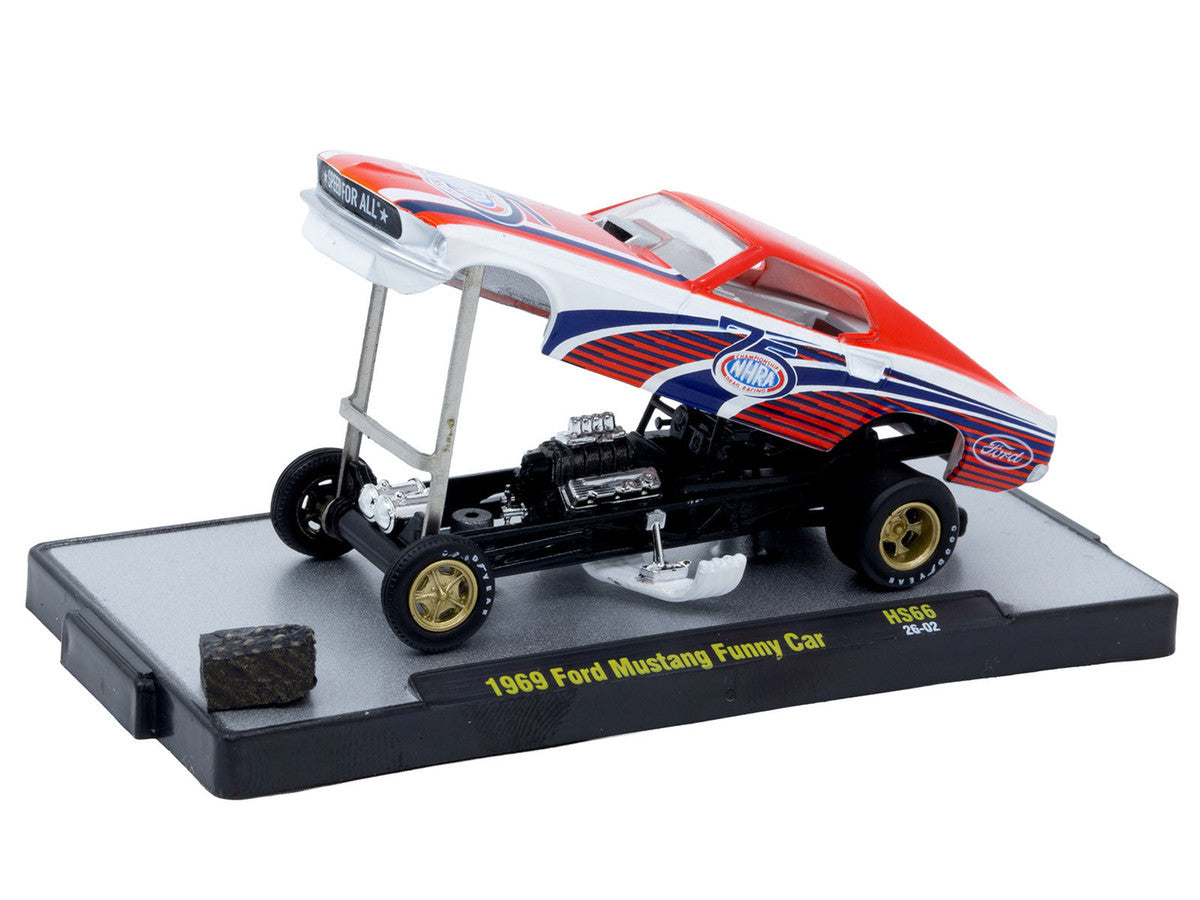 1969 Ford Mustang Funny Car "NHRA 75 Years" Red and White with Graphics Limited Edition to 3740 pieces Worldwide 1/64 Diecast Model Car by M2 Machines LuxuryLifeWay Online Store