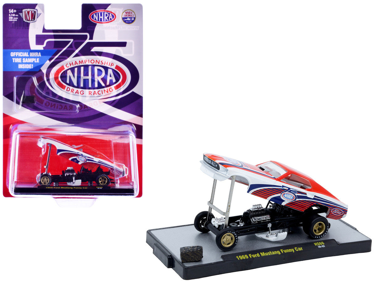 1969 Ford Mustang Funny Car "NHRA 75 Years" Red and White with Graphics Limited Edition to 3740 pieces Worldwide 1/64 Diecast Model Car by M2 Machines LuxuryLifeWay Online Store