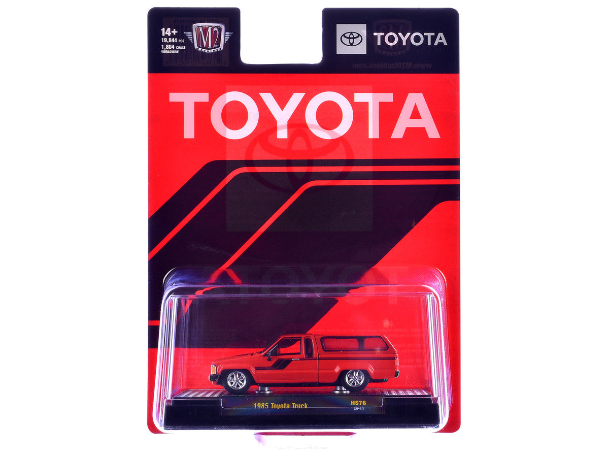 1985 Toyota SR5 Pickup Truck with Camper Shell Red with Black Stripes Limited Edition to 19844 pieces Worldwide 1/64 Diecast Model Car by M2 Machines LuxuryLifeWay Online Store