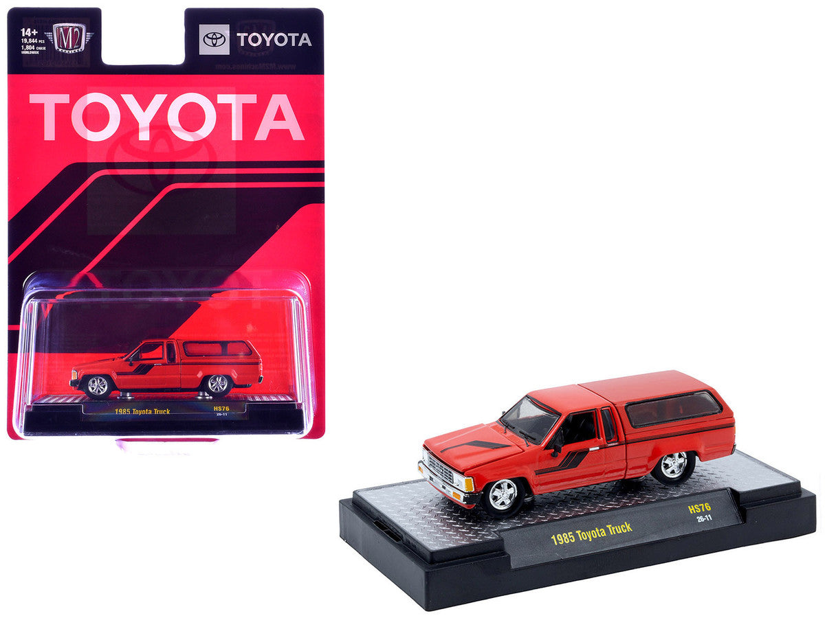1985 Toyota SR5 Pickup Truck with Camper Shell Red with Black Stripes Limited Edition to 19844 pieces Worldwide 1/64 Diecast Model Car by M2 Machines LuxuryLifeWay Online Store