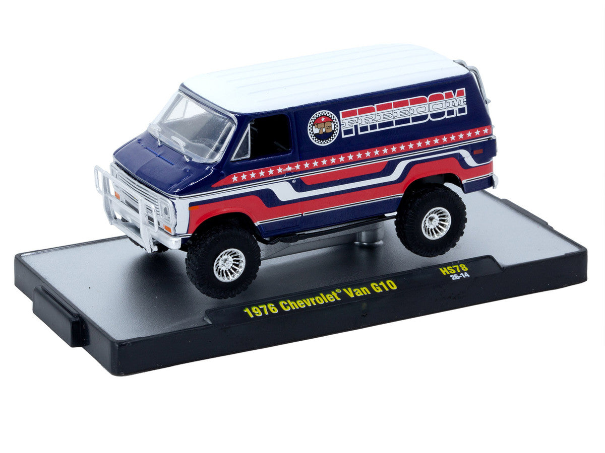 1976 Chevrolet G10 Van "Freedom '76" Dark Blue with White Top and Red and White Graphics Limited Edition to 7766 pieces 1/64 Diecast Model Car by M2 Machines LuxuryLifeWay Online Store