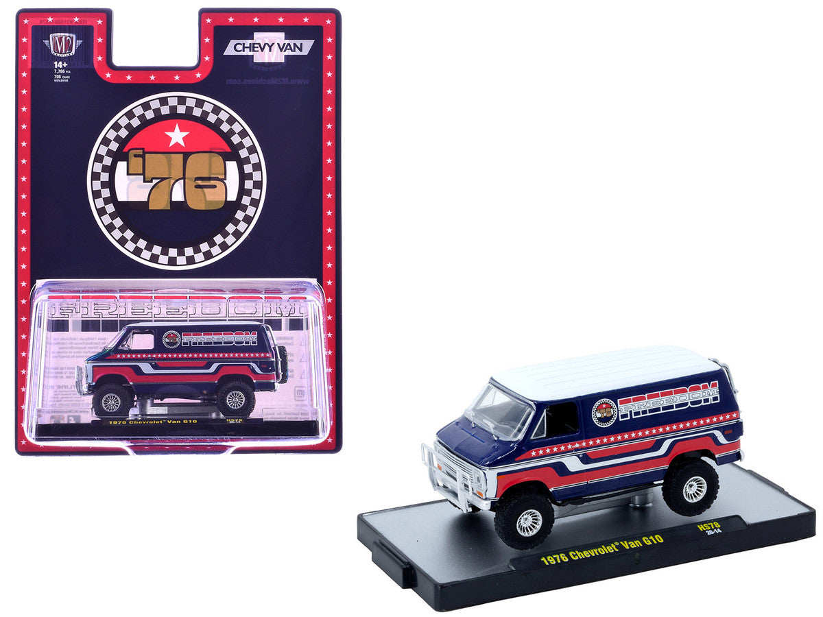 1976 Chevrolet G10 Van "Freedom '76" Dark Blue with White Top and Red and White Graphics Limited Edition to 7766 pieces 1/64 Diecast Model Car by M2 Machines LuxuryLifeWay Online Store
