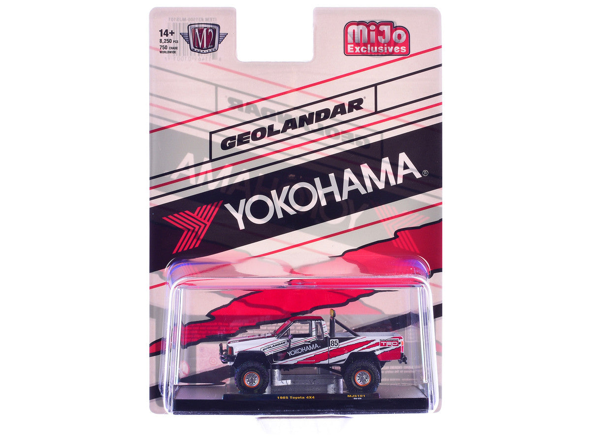 1985 Toyota SR5 4×4 Pickup Truck #85 "Yokohama" White with Black Top and Red and Black Graphics Limited Edition to 8250 pieces Worldwide 1/64 Diecast Model Car by M2 Machines LuxuryLifeWay Online Store