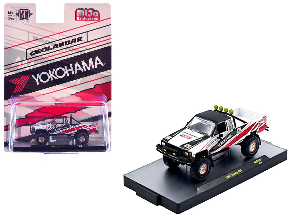 1985 Toyota SR5 4×4 Pickup Truck #85 "Yokohama" White with Black Top and Red and Black Graphics Limited Edition to 8250 pieces Worldwide 1/64 Diecast Model Car by M2 Machines LuxuryLifeWay Online Store
