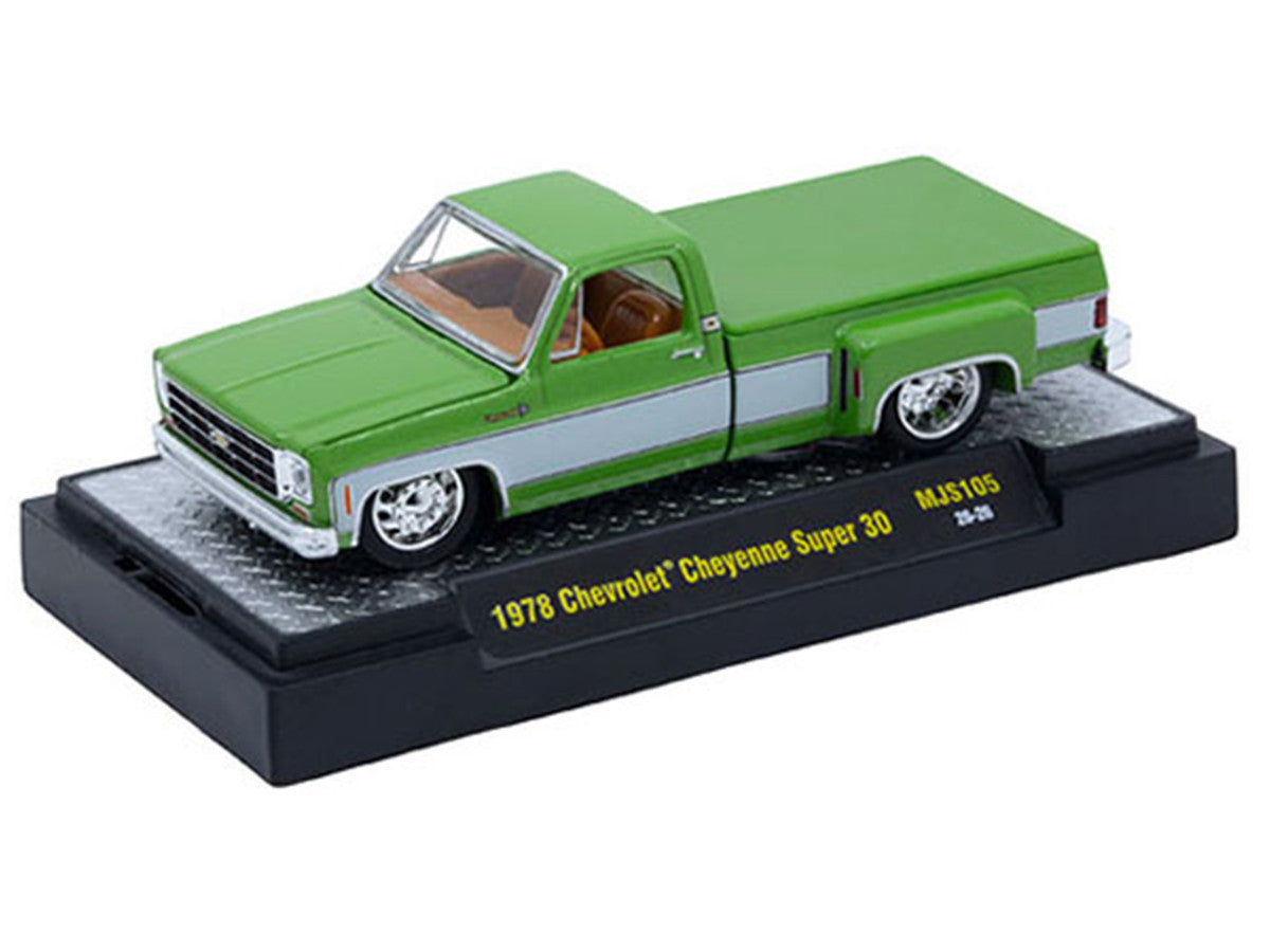 1978 Chevrolet Cheyenne Super 30 Pickup Truck Green Metallic with White Side Stripes "C10s in the Park" (2026) Limited Edition to 14300 pieces Worldwide 1/64 Diecast Model Car by M2 Machines LuxuryLifeWay Online Store