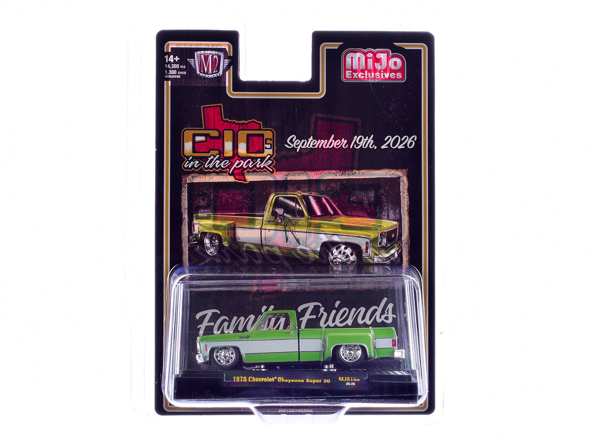 1978 Chevrolet Cheyenne Super 30 Pickup Truck Green Metallic with White Side Stripes "C10s in the Park" (2026) Limited Edition to 14300 pieces Worldwide 1/64 Diecast Model Car by M2 Machines LuxuryLifeWay Online Store