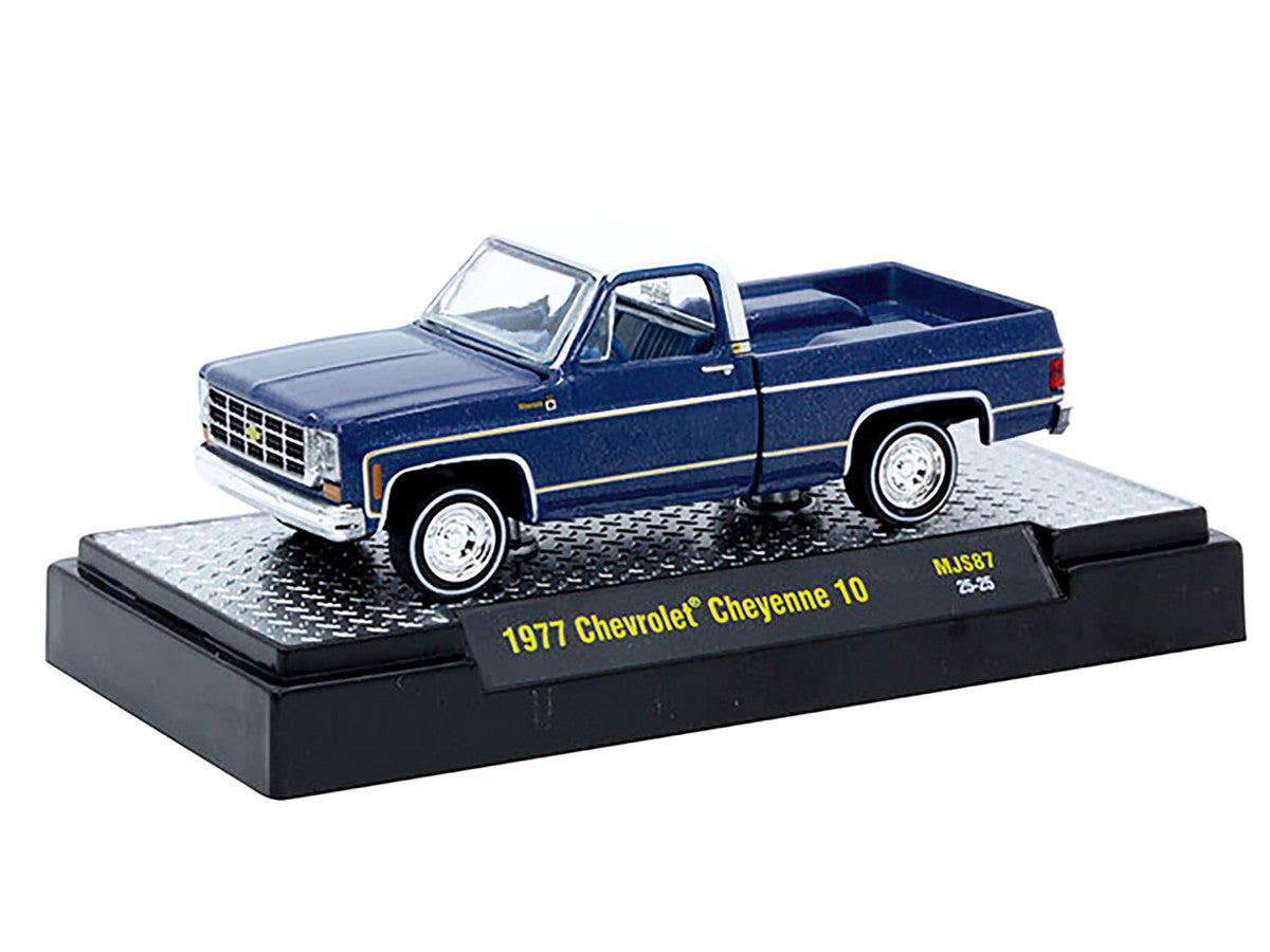 1977 Chevrolet Cheyenne 10 Pickup Truck Blue Metallic with White Top and Blue Interior Limited Edition to 7700 pieces Worldwide 1/64 Diecast Model Car by M2 Machines LuxuryLifeWay Online Store
