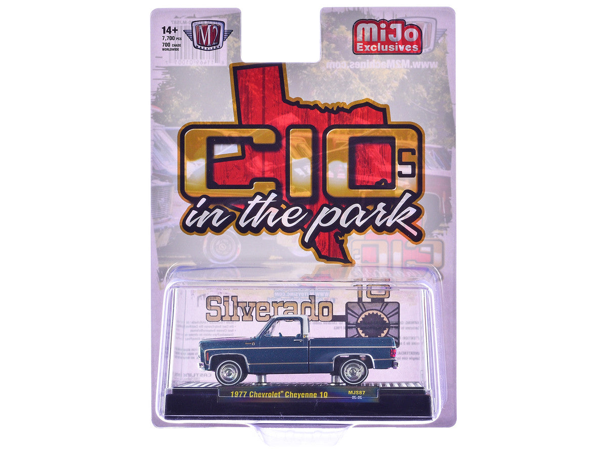 1977 Chevrolet Cheyenne 10 Pickup Truck Blue Metallic with White Top and Blue Interior Limited Edition to 7700 pieces Worldwide 1/64 Diecast Model Car by M2 Machines LuxuryLifeWay Online Store