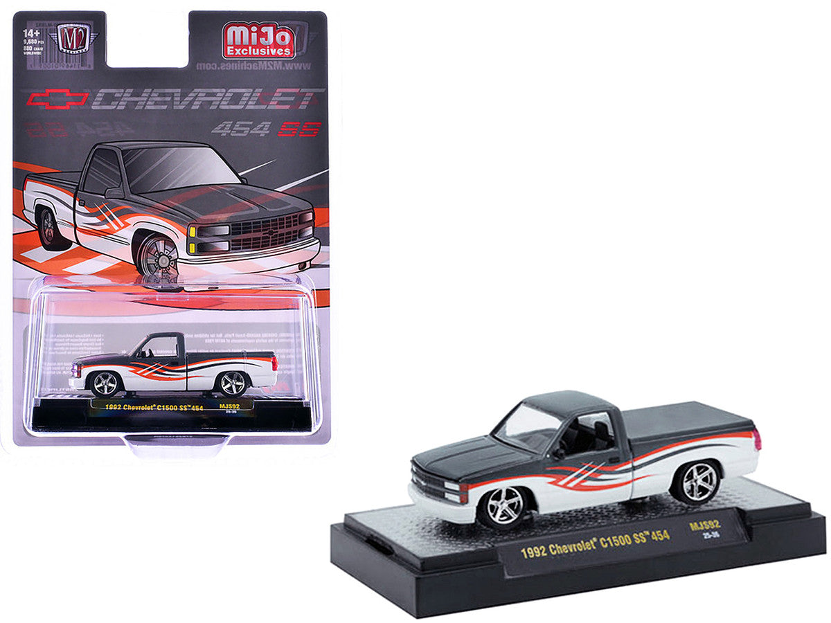 1992 Chevrolet C1500 SS 454 Pickup Truck Gray and White with Graphics Limited Edition to 9680 pieces Worldwide 1/64 Diecast Model Car by M2 Machines LuxuryLifeWay Online Store