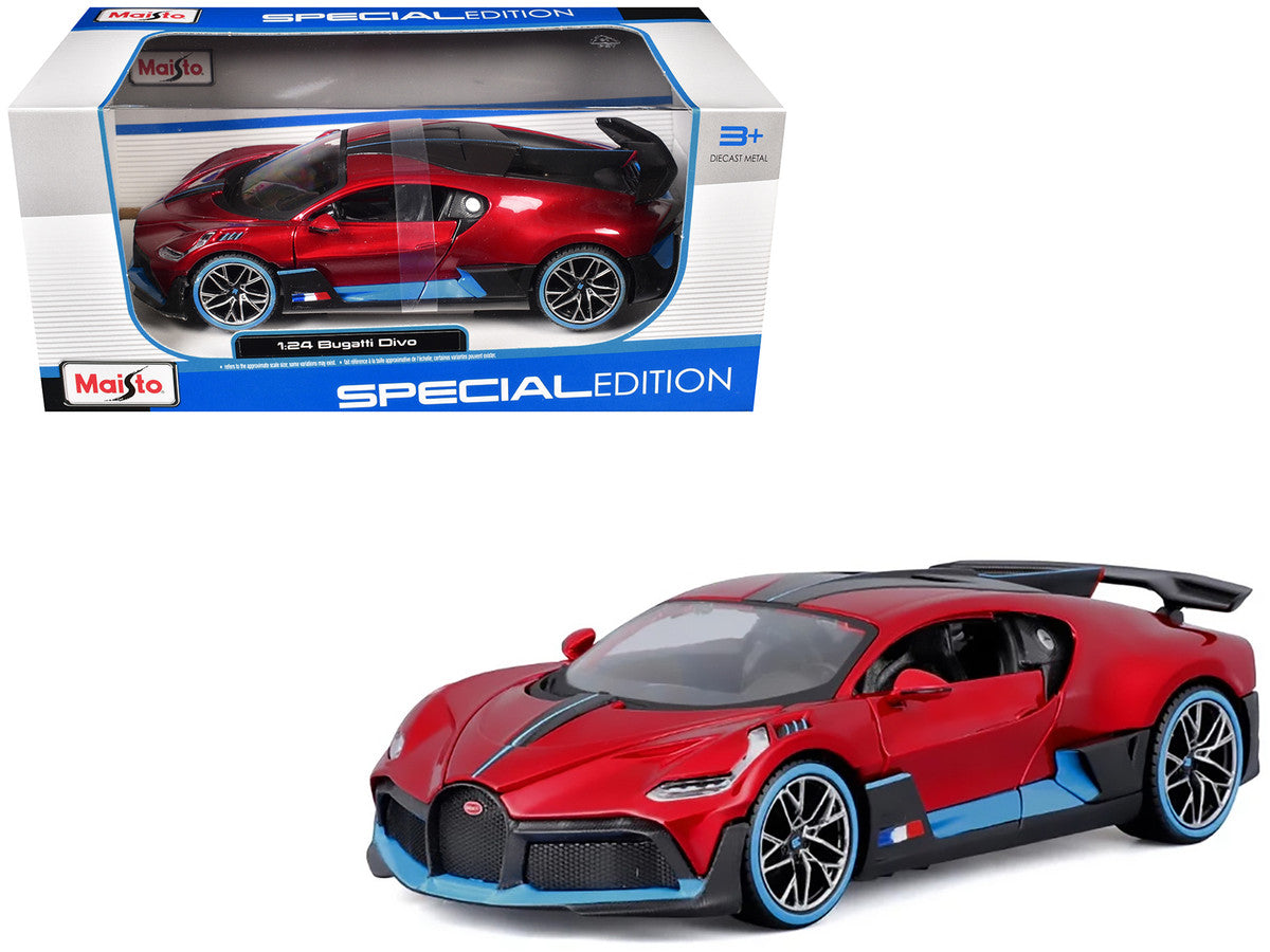 Bugatti Divo Red Metallic with Carbon and Blue Accents "Special Edition" 1/24 Diecast Model Car by Maisto LuxuryLifeWay Online Store