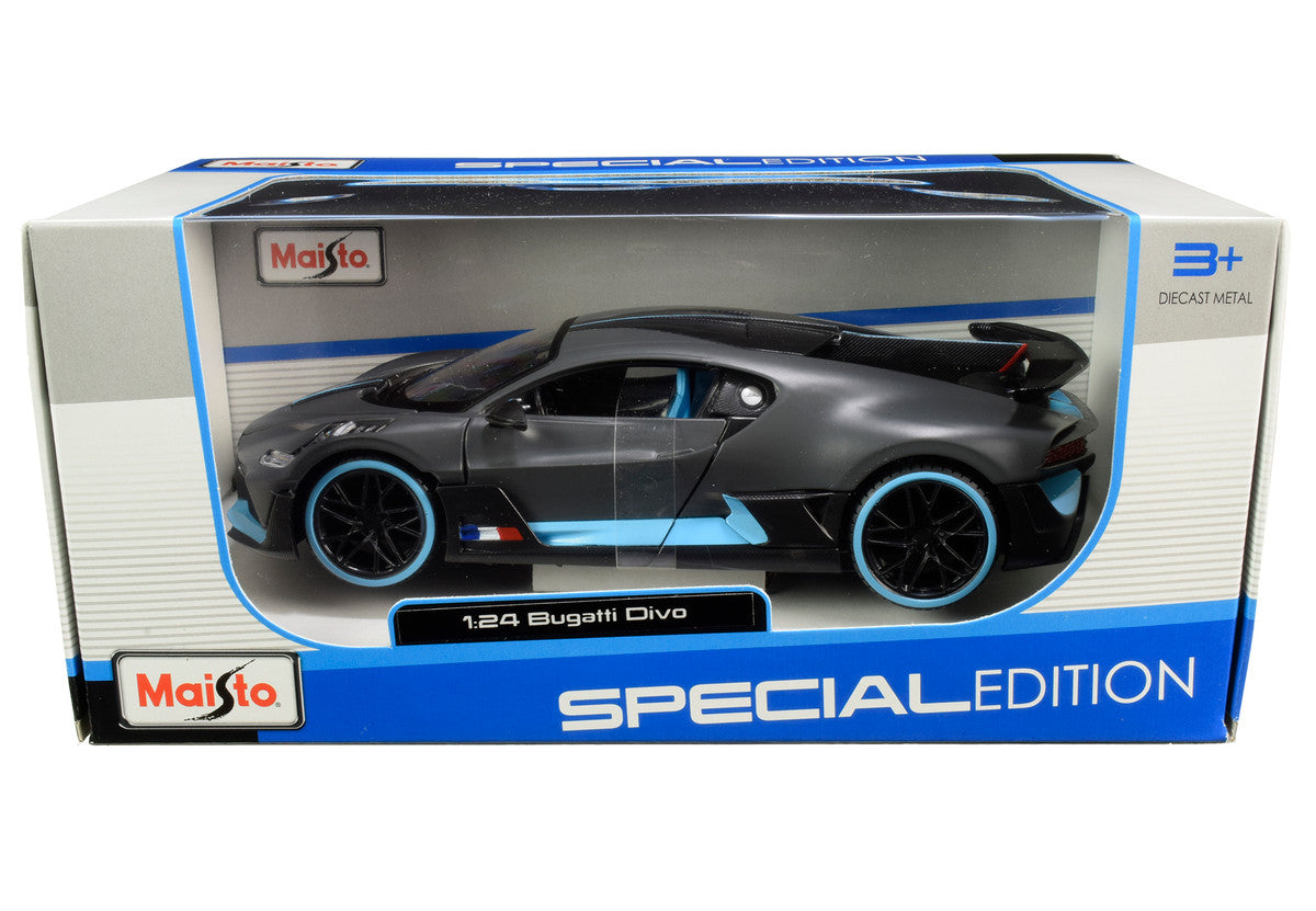 Bugatti Divo Satin Charcoal Gray with Carbon and Blue Accents "Special Edition" 1/24 Diecast Model Car by Maisto LuxuryLifeWay Online Store