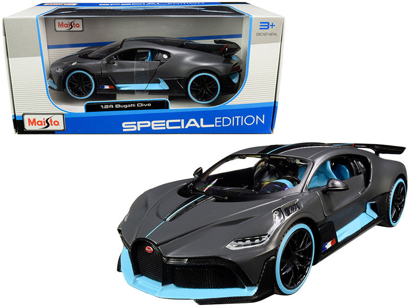 Bugatti Divo Satin Charcoal Gray with Carbon and Blue Accents "Special Edition" 1/24 Diecast Model Car by Maisto LuxuryLifeWay Online Store