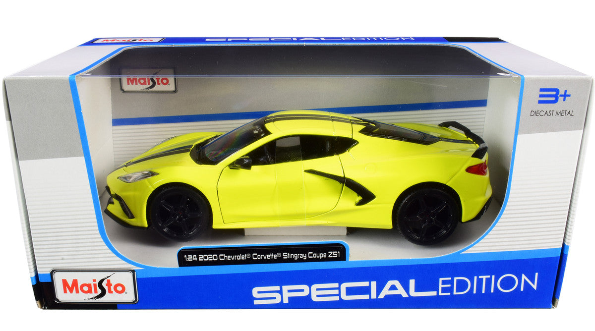 2020 Chevrolet Corvette Stingray Z51 Coupe Yellow with Black Stripes 1/24 Diecast Model Car by Maisto LuxuryLifeWay Online Store