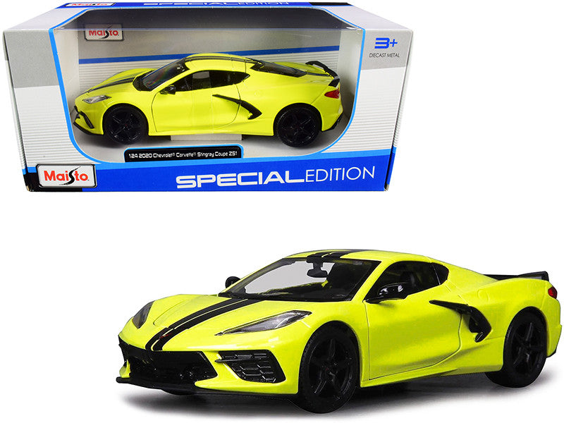 2020 Chevrolet Corvette Stingray Z51 Coupe Yellow with Black Stripes 1/24 Diecast Model Car by Maisto LuxuryLifeWay Online Store