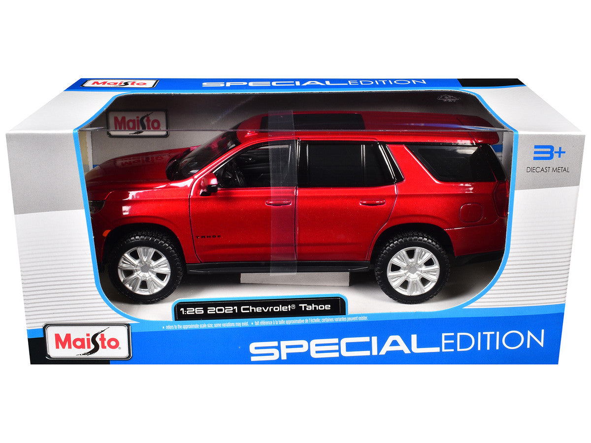 2021 Chevrolet Tahoe Red Metallic with Sunroof 1/24 Diecast Model Car by Maisto LuxuryLifeWay Online Store