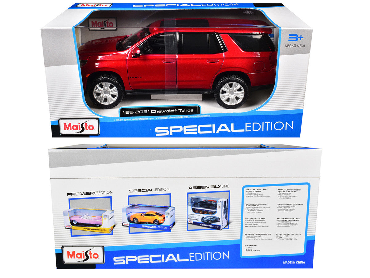 2021 Chevrolet Tahoe Red Metallic with Sunroof 1/24 Diecast Model Car by Maisto LuxuryLifeWay Online Store