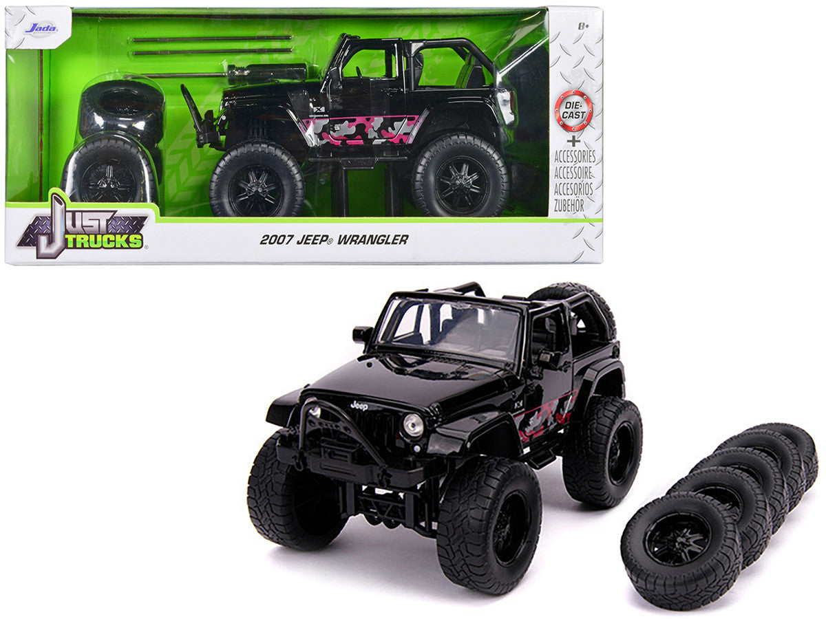 2007 Jeep Wrangler Black with Extra Wheels "Just Trucks" Series 1/24 Diecast Model Car by Jada LuxuryLifeWay Online Store