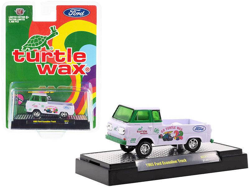 1965 Ford Econoline Pickup Truck "Turtle Wax" White and Green Limited Edition to 4400 pieces Worldwide 1/64 Diecast Model Car by M2 Machines LuxuryLifeWay Online Store