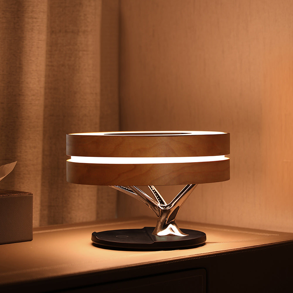 Round Intelligent Music Bluetooth Speaker Bed Lamp WiFi Circle Tree Of Led Light Wireless Charging For Living Room PearlNestDecor.com