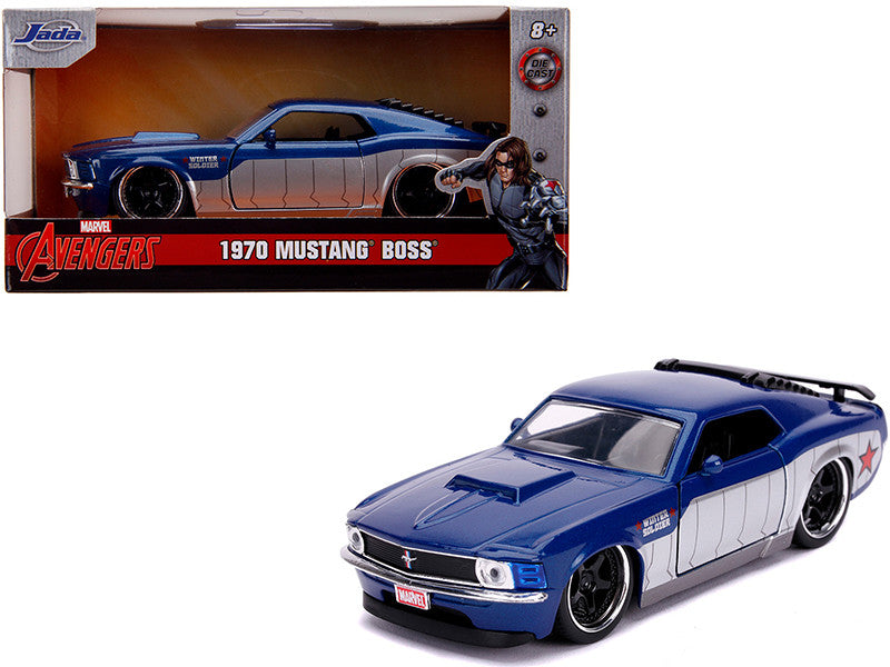 1970 Ford Mustang Boss Blue Metallic and Silver "Winter Soldier" "Avengers" "Marvel" Series 1/32 Diecast Model Car by Jada LuxuryLifeWay Online Store