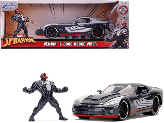 2008 Dodge Viper SRT10 Dark Gray with Venom Diecast Figurine "Spider-Man" "Marvel" Series 1/24 Diecast Model Car by Jada LuxuryLifeWay Online Store
