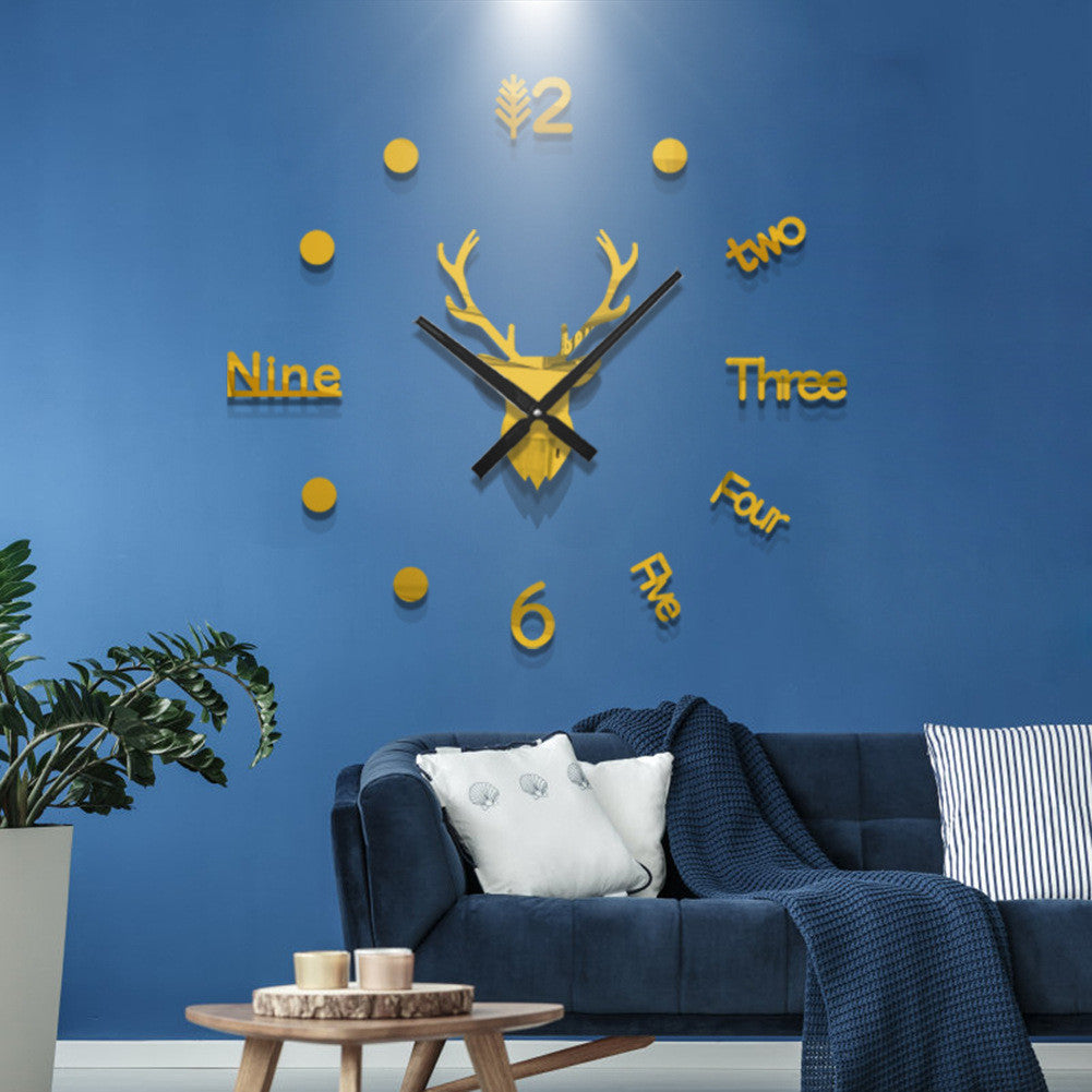 Ins3d deer head creative wall clock PearlNestDecor.com