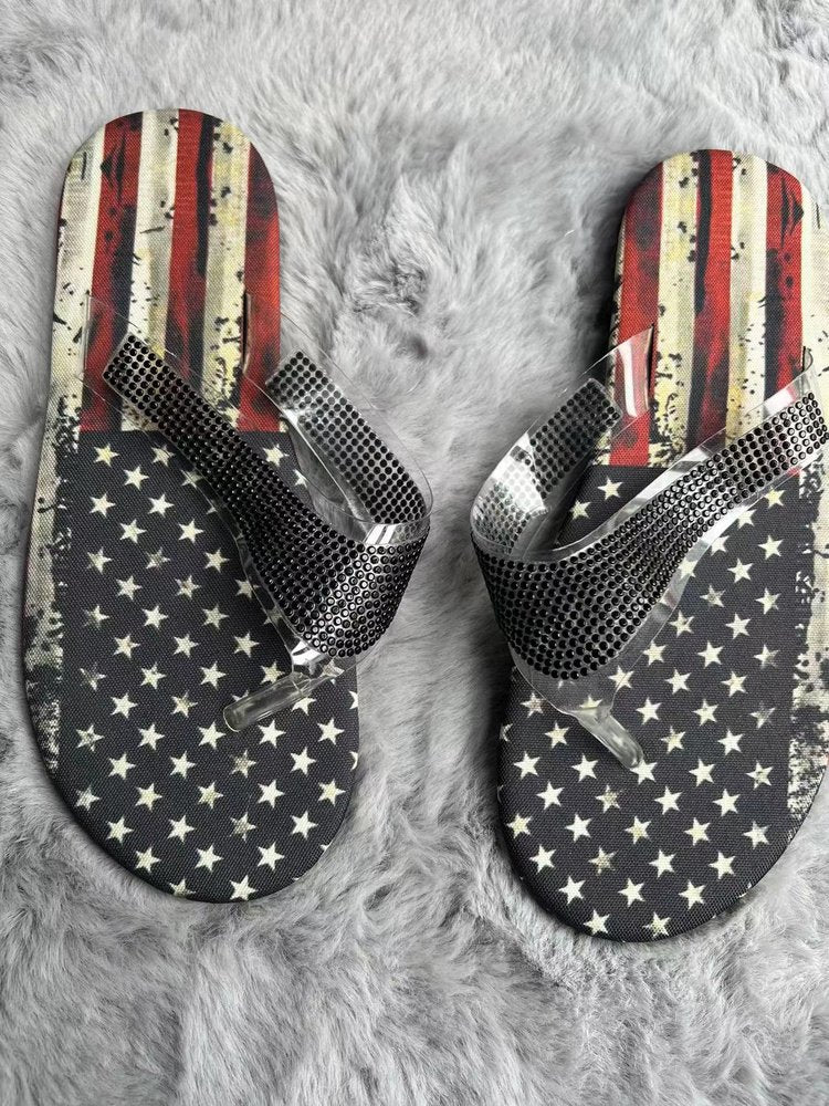 Plus Size Rhinestone Platform Outer Wedge Beach Flip-Flops LadyShow.Store