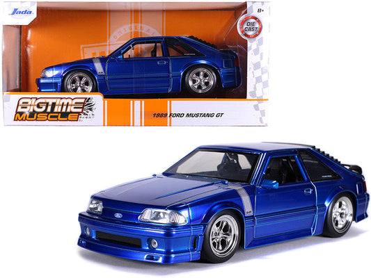 1989 Ford Mustang GT 5.0 Candy Blue with Silver Stripes "Bigtime Muscle" 1/24 Diecast Model Car by Jada LuxuryLifeWay Online Store