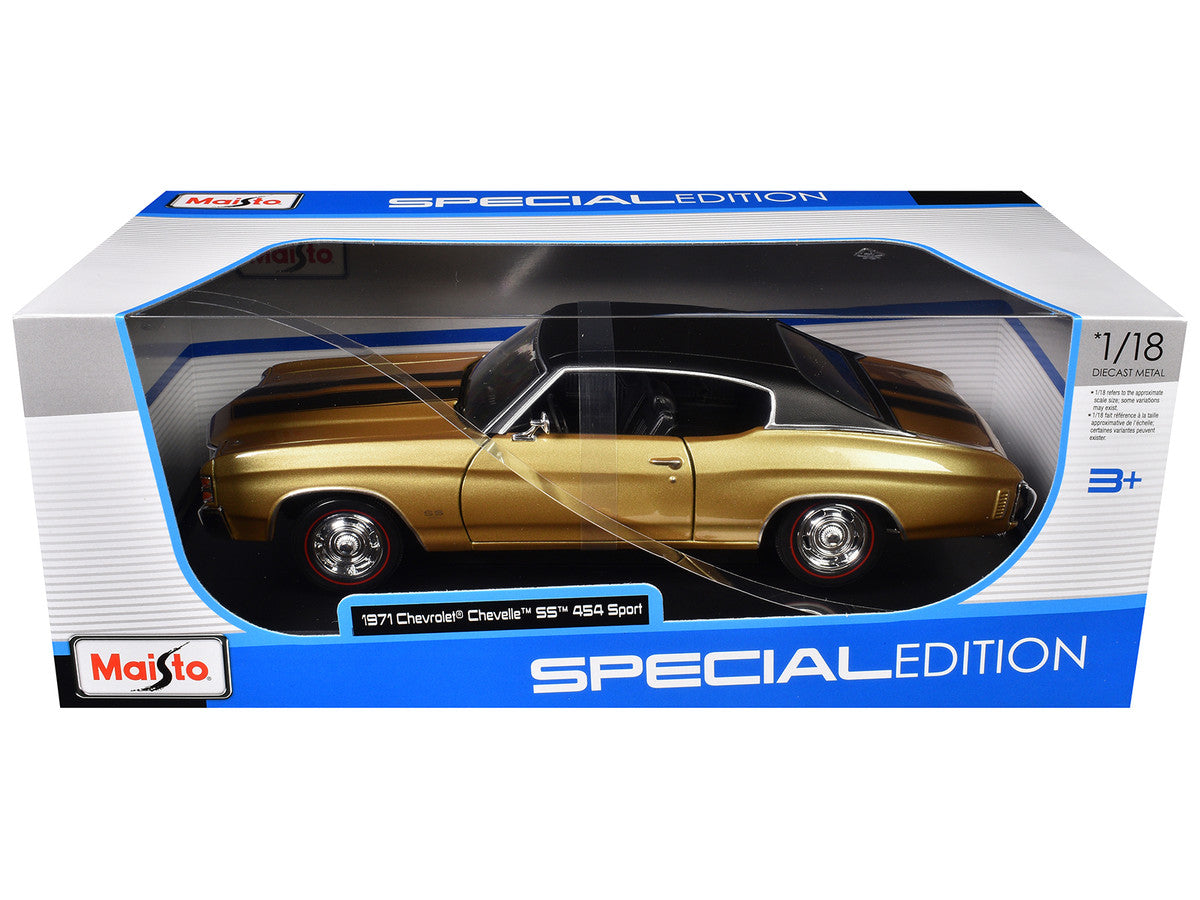 1971 Chevrolet Chevelle SS 454 Sport Gold Metallic with Black Top and Black Stripes "Special Edition" 1/18 Diecast Model Car by Maisto LuxuryLifeWay Online Store