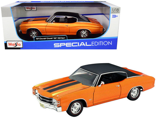 1971 Chevrolet Chevelle SS 454 Sport Orange Metallic with Black Top and Black Stripes 1/18 Diecast Model Car by Maisto LuxuryLifeWay Online Store