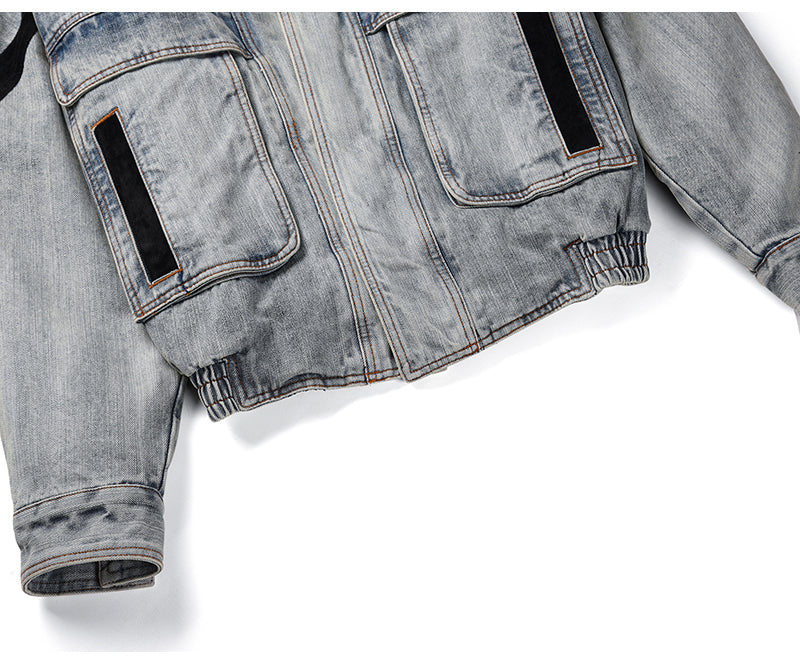 Vintage Wash Denim Jacket with Layered Collar for Men Pi-Mart