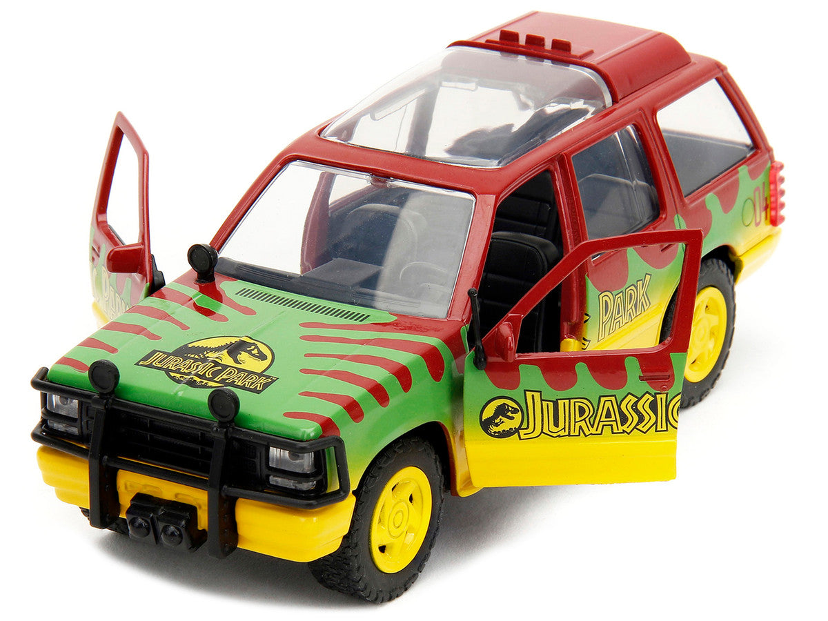 Ford Explorer Red and Yellow with Green Graphics "Jurassic Park" (1993) Movie 30th Anniversary "Hollywood Rides" Series 1/32 Diecast Model Car by Jada LuxuryLifeWay Online Store