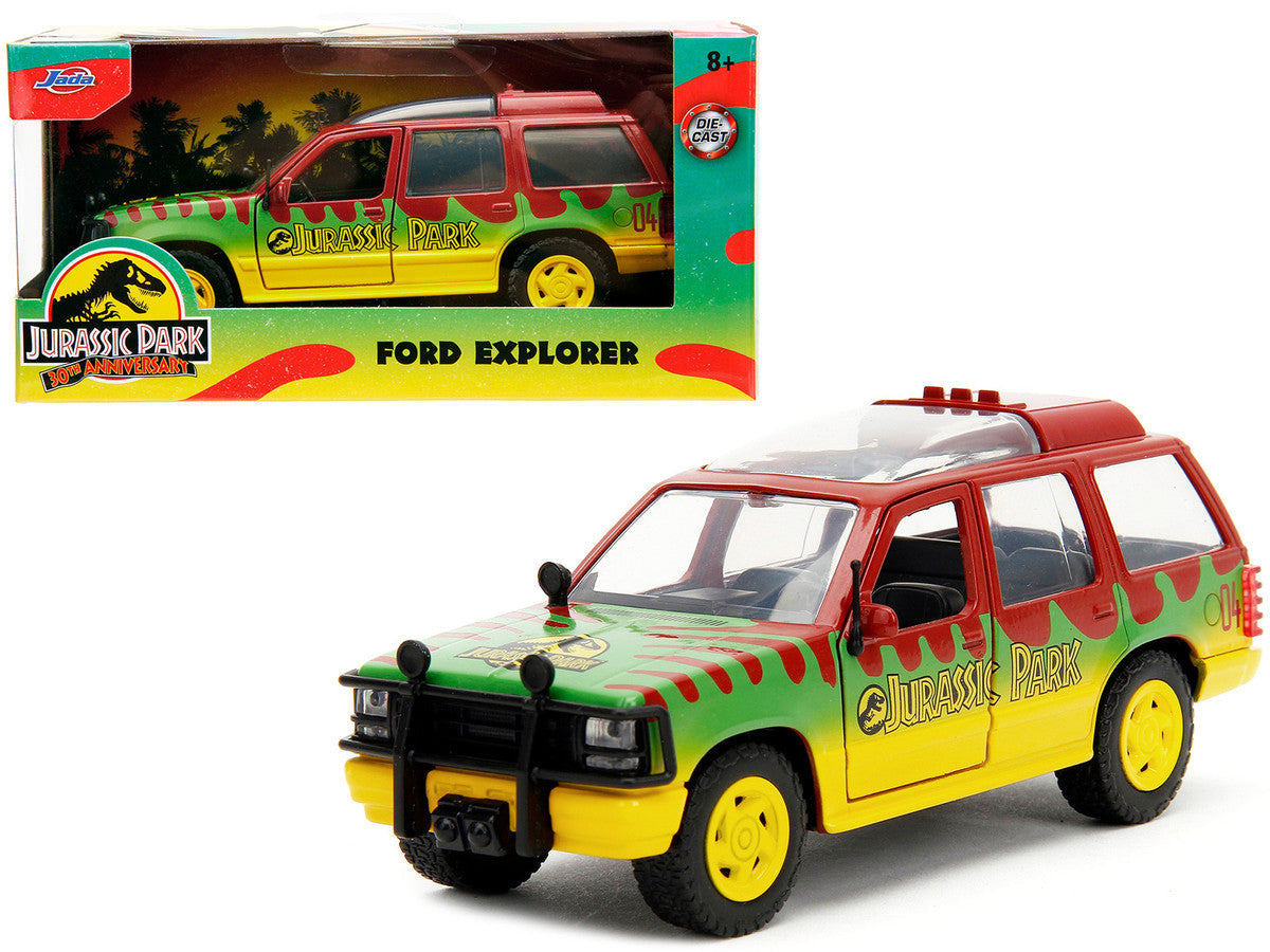 Ford Explorer Red and Yellow with Green Graphics "Jurassic Park" (1993) Movie 30th Anniversary "Hollywood Rides" Series 1/32 Diecast Model Car by Jada LuxuryLifeWay Online Store