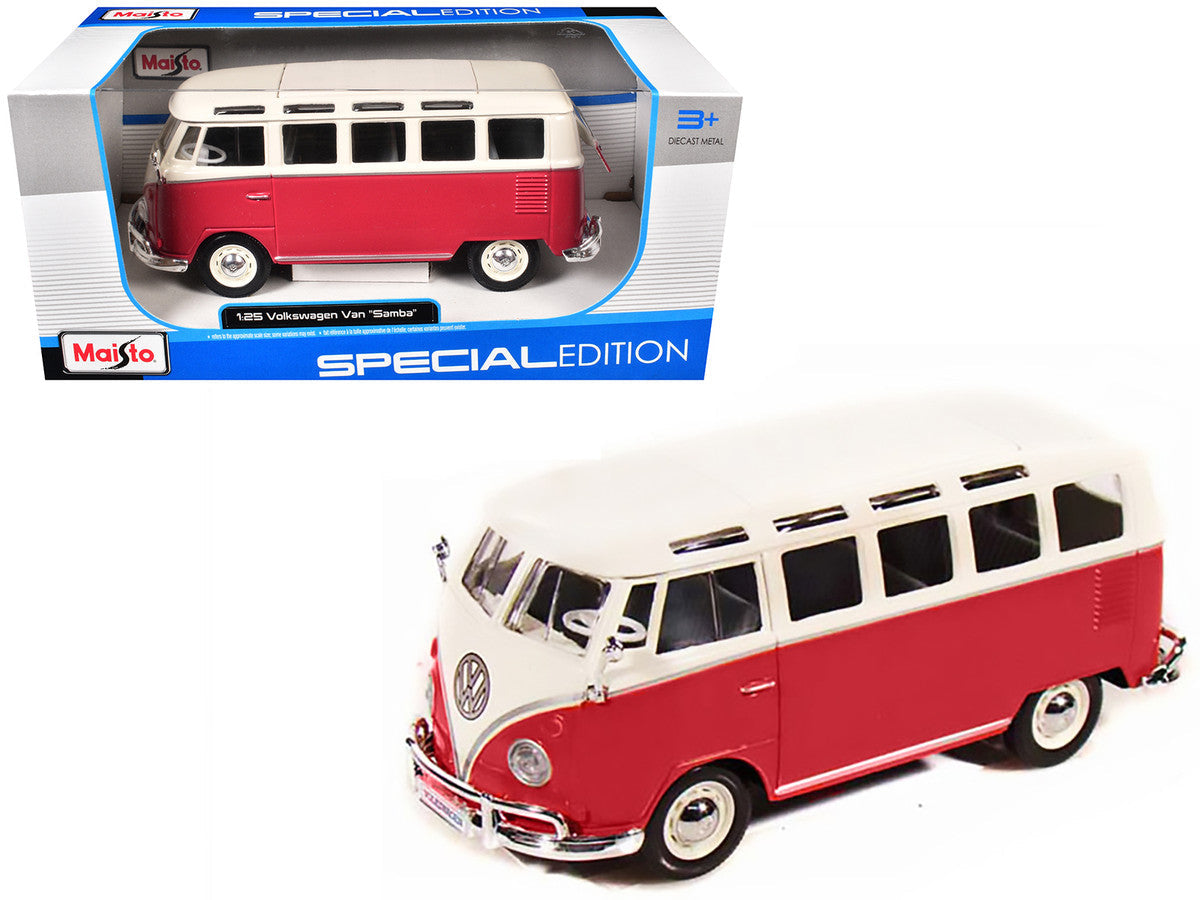 Volkswagen Van Samba Bus Red and White 1/25 Diecast Model by Maisto LuxuryLifeWay Online Store