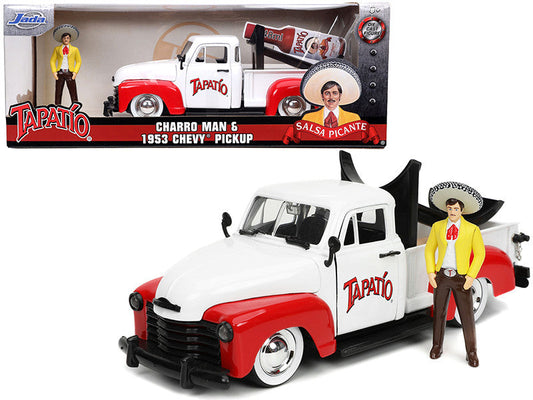 1953 Chevrolet Pickup Truck White and Red with Charro Man Diecast Figurine "Tapatio" 1/24 Diecast Model Car by Jada LuxuryLifeWay Online Store