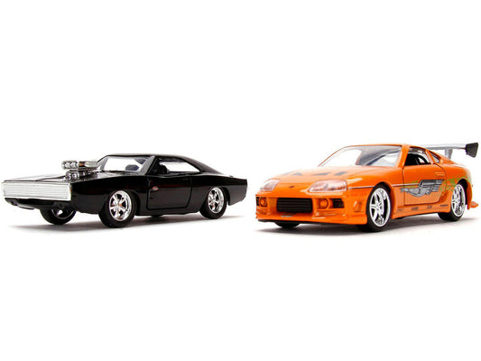 Dom's Dodge Charger R/T Black and Brian's Toyota Supra Orange Set of 2 pieces "25 Years of Fast & Furious" Series 1/32 Diecast Model Cars by Jada LuxuryLifeWay Online Store