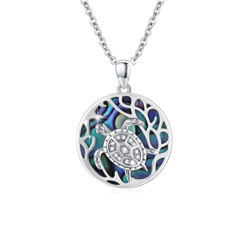 925 Sterling Silver Abalone Shell Turtle Pendant Necklace for Women and Ocean Enthusiasts LadyShow.Store