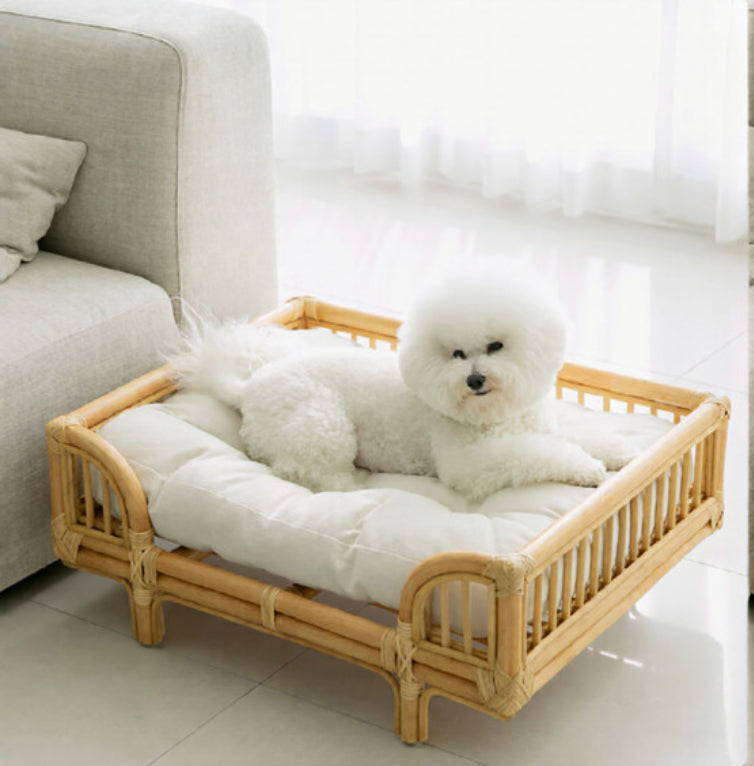 Natural Rattan Square Dog Bed Minimalist Handmade Pet Bed Pets Fashion