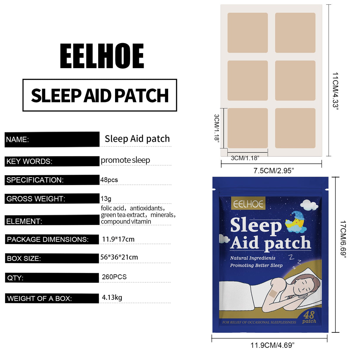 Sleeping Patch 48 Pieces, 6 Patches Per Pack, 8 Pieces Per Bag Tri Light Beauty