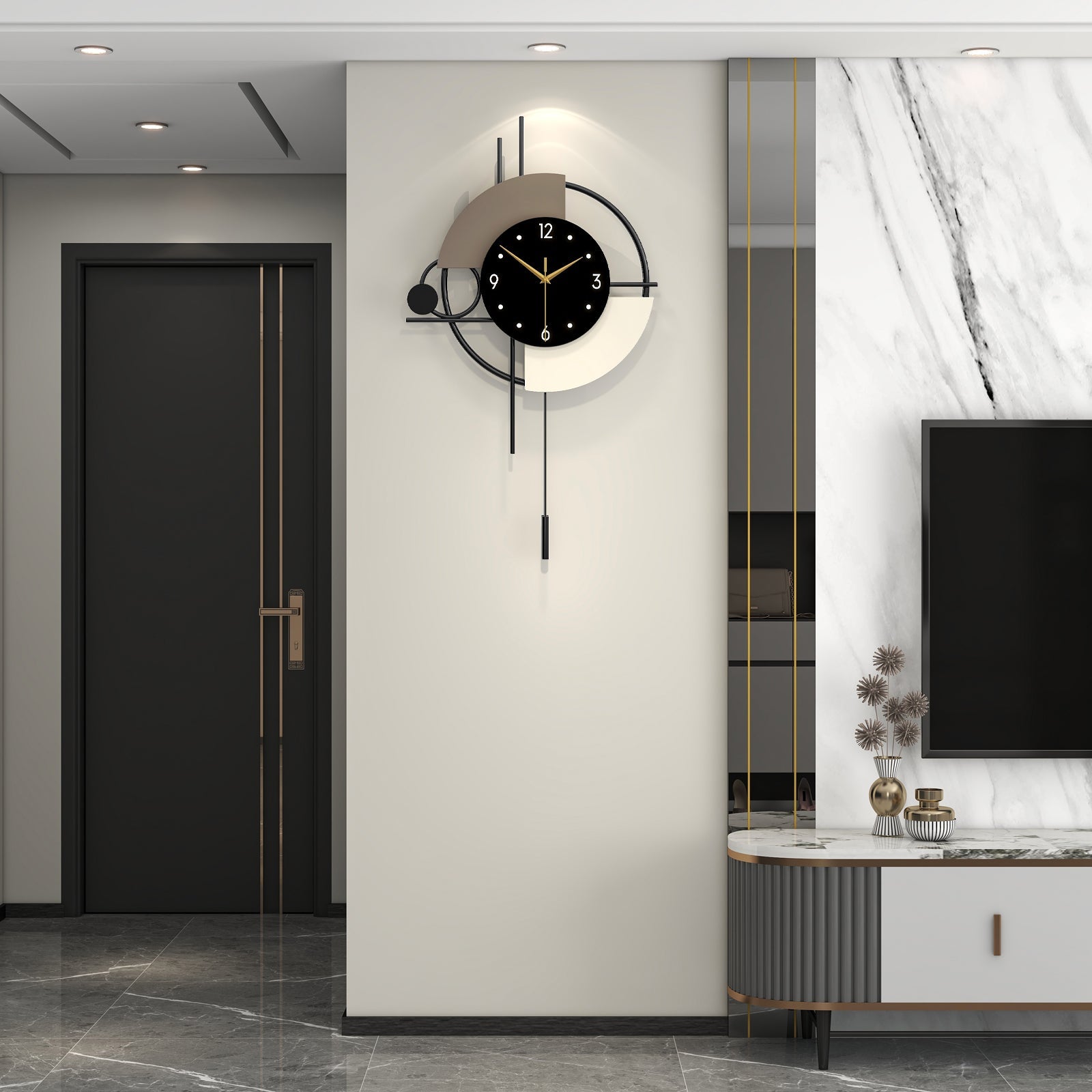 Modern Metal Wall Clock Geometric Decorative Pendulum Home Decor PearlNestDecor.com