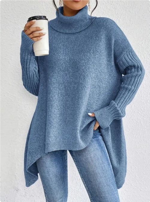 Irregular Turtleneck Sweater Winter Loose Long Sleeve Knitted Tops Leisure Warm Pullover Sweater Women's Clothing LadyShow.Store