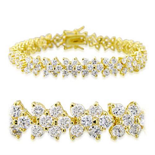 32012 - Gold Brass Bracelet with AAA Grade CZ  in Clear LuxuryLifeWay Online Store