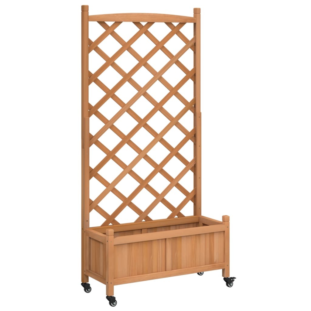Planter with Trellis and Wheels Brown Solid Wood Fir LuxuryLifeWay Online Store