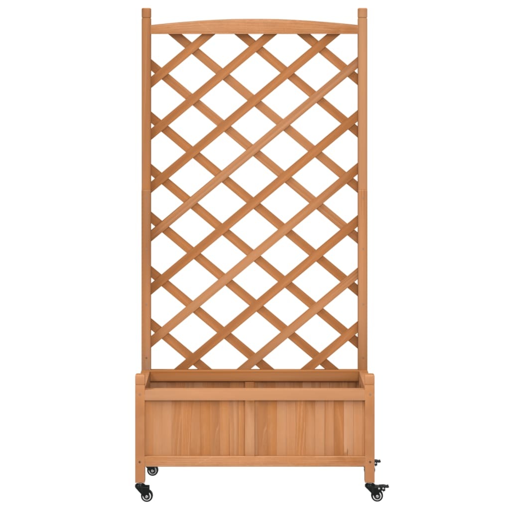 Planter with Trellis and Wheels Brown Solid Wood Fir LuxuryLifeWay Online Store