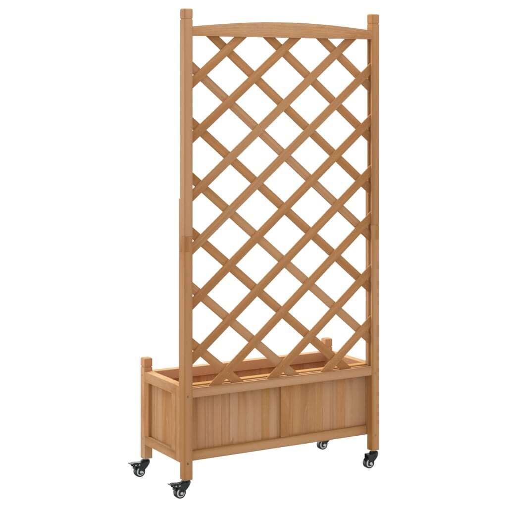 Planter with Trellis and Wheels Brown Solid Wood Fir LuxuryLifeWay Online Store