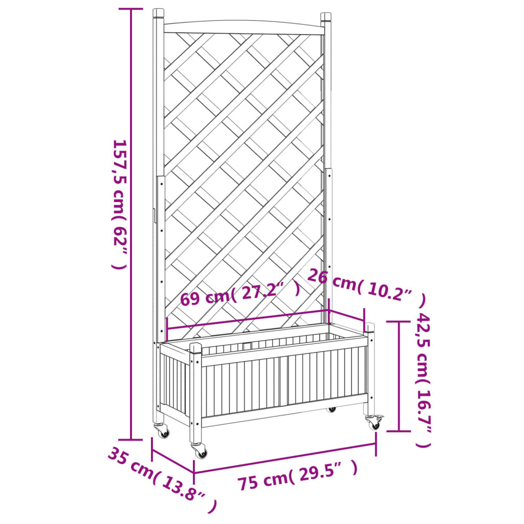Planter with Trellis and Wheels Brown Solid Wood Fir LuxuryLifeWay Online Store