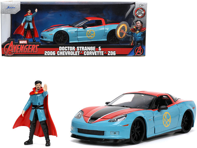 2006 Chevrolet Corvette Z06 Red and Blue with Doctor Strange Diecast Figurine "Avengers" "Marvel" Series "Hollywood Rides" 1/24 Diecast Model Car by Jada LuxuryLifeWay Online Store