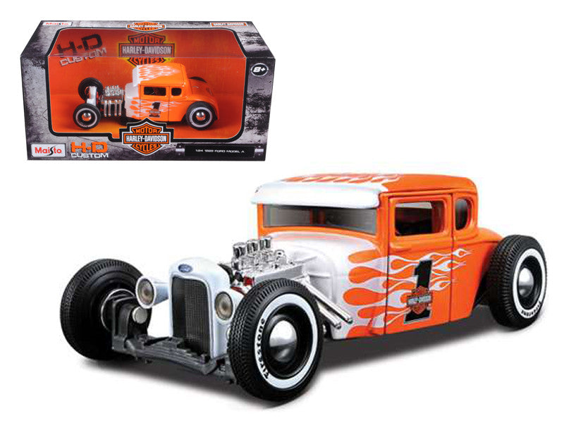 1929 Ford Model A #1 "Harley Davidson" Orange with White Flames 1/24 Diecast Model Car by Maisto LuxuryLifeWay Online Store