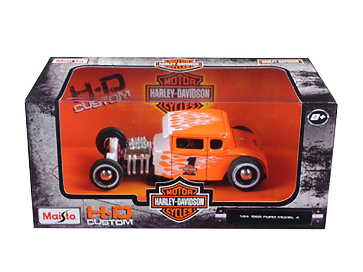 1929 Ford Model A #1 "Harley Davidson" Orange with White Flames 1/24 Diecast Model Car by Maisto LuxuryLifeWay Online Store